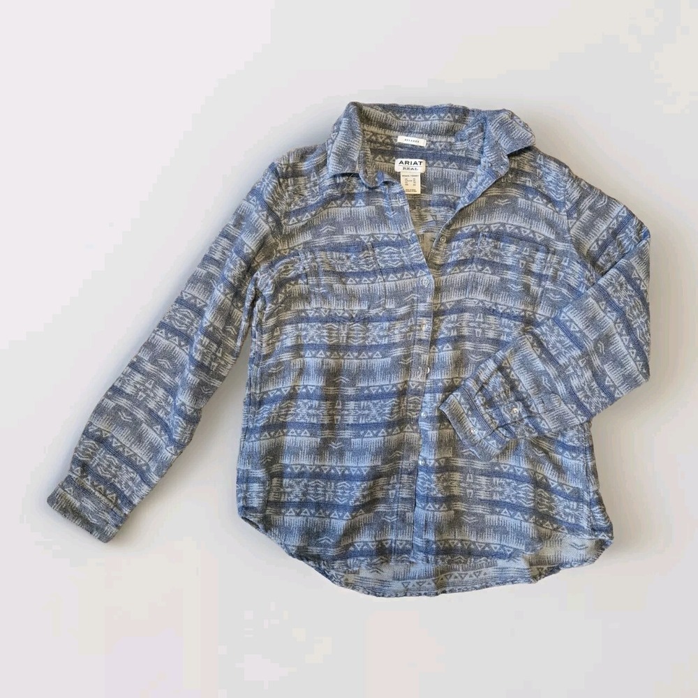Ariat Real Womens Billie Jean Button Up Shirt Sz XL Blue Print Equestrian